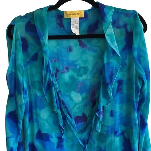 St JOHN Silk Watercolour Printed Swimwear Tunic Coverup Maxi Dress Blue XS - Picture 2 of 8